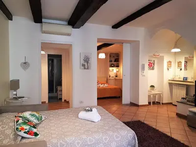 a large room with a bed and a bedroom at Il Salotto di via Giulia in Rome