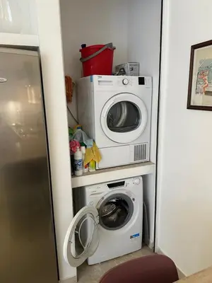 a laundry room with a washing machine and a washer at Aurelius Holiday Home in Rome