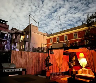 a view of a living room with a building at Scuderie San Lorenzo in Rome