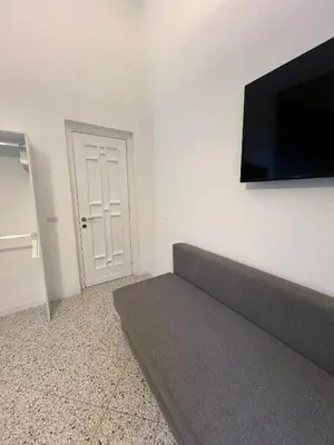 a living room with a couch and a flat screen tv at Luxury room Anelli center of Roma in Rome