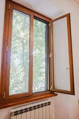 two windows in a room with a tree outside at Maison Vaticano in Rome