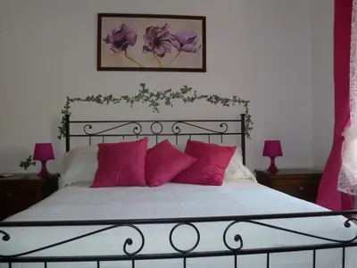 a bedroom with a bed with pink pillows at Holiday Home Il Sogno A San Pietro in Rome