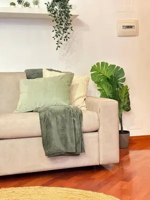 a couch with two pillows on it in a living room at Saulo Guest House - A 10 minuti da Colosseo in Rome