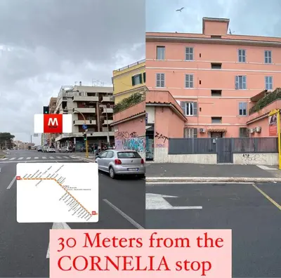 a sign that reads meters from the cambelia stop at Residenza AURELIA in Rome