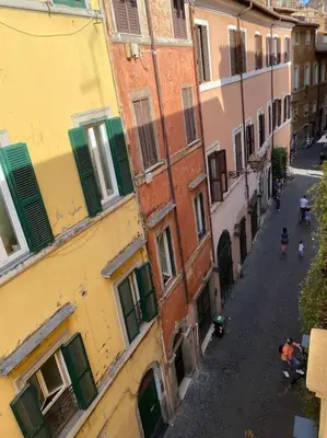 an overhead view of an alley with buildings at Trastevere Moro apartment in Rome
