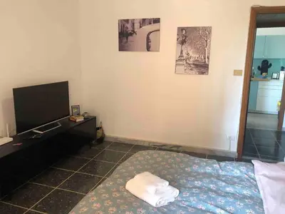 a bedroom with a bed and a flat screen tv at Di Donato Apartment in Rome