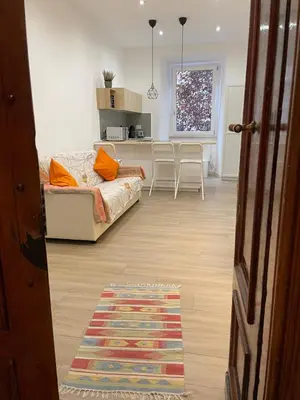 a living room with a bed and a kitchen at St Peter Family Stay in Rome