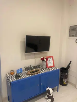 a blue cabinet in a room with a tv on a wall at Chez Margot in Rome