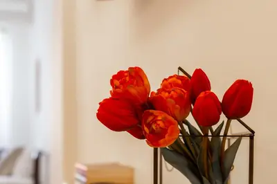 a vase filled with red tulips in a room at iFlat Spanish Steps Peaceful Apartment in Rome