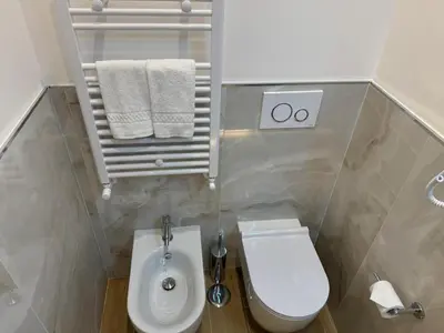 a small bathroom with a toilet and a sink at santa maria maggiore luxury guest house in Rome