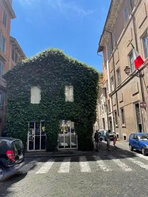 a building covered in ivy on a city street at Design House Monti in Rome