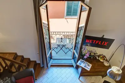 an overhead view of a hallway with a stairway at Dimora dell'Orso in Rome