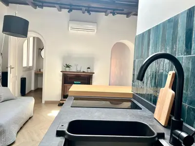 a kitchen with a sink and a counter at Trastevere Grand Suites in Rome