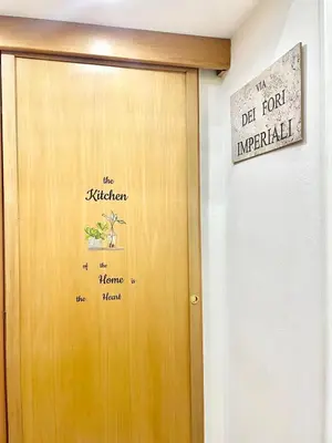 a door with a sign that reads the kitchen and the kitchen imperial at gt TRASTEVERE STATION HOUSE in Rome