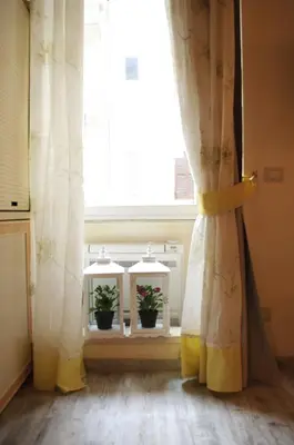 a window with two potted plants in a window sill at Sleeppo B&B in Rome