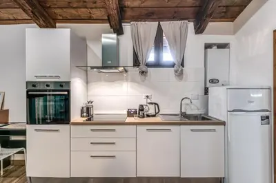 a white kitchen with a sink and a refrigerator at Luciana Vatican Apartment in Rome