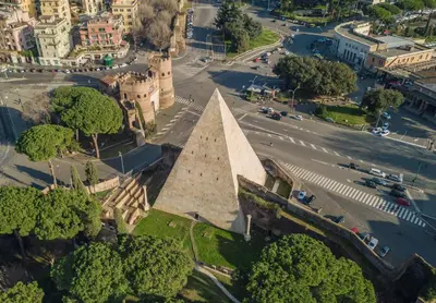 an aerial view of a pyramid in a city at Piramide Deluxe Apartment in Rome