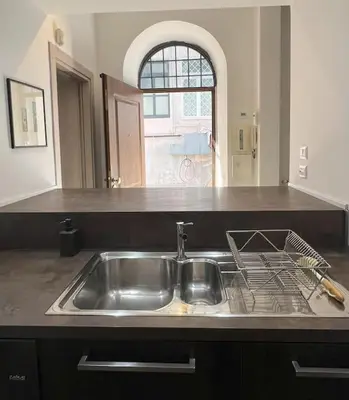 a kitchen with a stainless steel sink in a kitchen at Urban Retreat in Rome