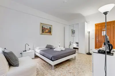 a bedroom with a bed and a couch and a television at DAMA PROPERTY - Trastevere Homestay in Rome