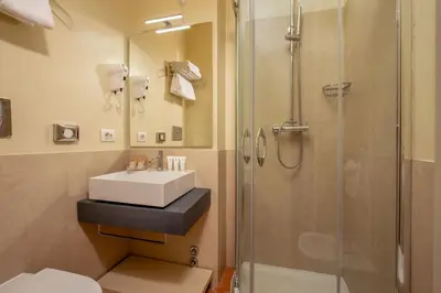 a bathroom with a sink and a shower at Hotel Mozart in Rome