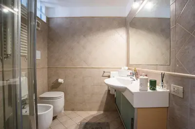 a bathroom with a sink and a toilet and a shower at La Trasteverina apartment in Rome
