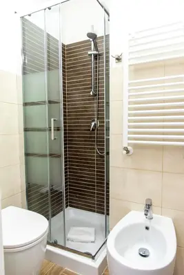a bathroom with a shower and a toilet and a sink at Susy's Guest House - Room Colosseo in Rome