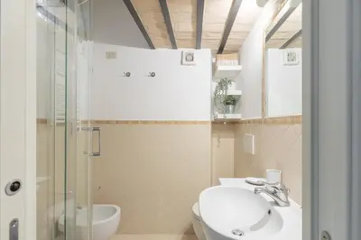 a bathroom with a sink and a glass shower at iFlat Quiet & cozy apt a few steps from Vatican in Rome