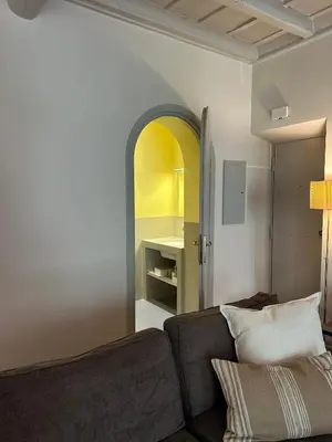 a living room with a couch and a mirror at My Spanish Steps Apartment - 2 bathrooms in Rome
