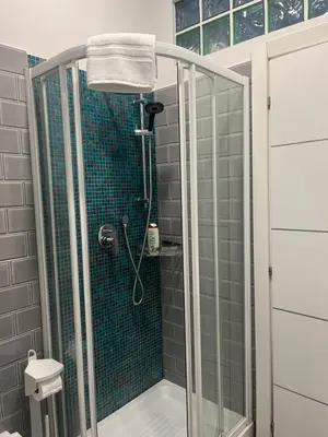 a shower with a glass enclosure in a bathroom at Nicky's House in Rome