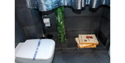 a bathroom with a toilet and a book and a box at CupolHome - Meraviglia A San Pietro in Rome