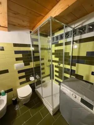 a bathroom with a shower and a toilet and a sink at Casa indipendente con vista acquedotto romano in Rome