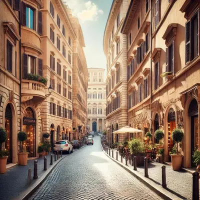 a cobblestone street in a city with buildings at Cerri apartment in Rome