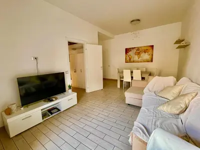 a living room with a couch and a flat screen tv at Domus Laterani by JFM - Comfortable apartment big terrace Colosseo in Rome