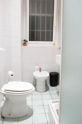 a white bathroom with a toilet and a sink at Green house in Rome