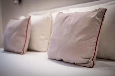 two pillows sitting on top of a bed at ht vicolo 6 bilo in Rome