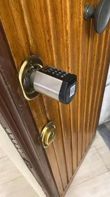 a close up of a door with a door handle at Holiday Home in Rome