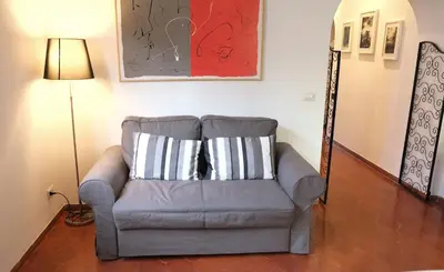 a couch with a cat sitting on it in a living room at Borgo Pio Holiday in Rome