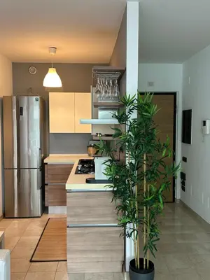 a kitchen with a stove and a refrigerator at Dina Suite Rome in Rome