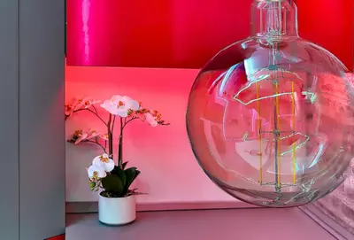 a glass vase sitting on a table with flowers at Exclusive retreat between history and comfort in Rome