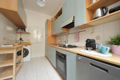 a small kitchen with a stove and a sink at Vatican Museums Art Apartment in Rome