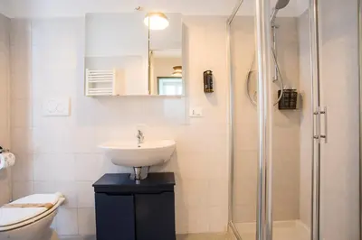 a bathroom with a sink and a shower at Casa Geco Cozy apartment near St Peter in Rome