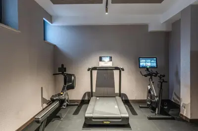 a gym with two exercise bikes and a treadmill at Adoro Hotel in Rome