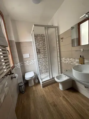 a bathroom with a shower and a toilet and a sink at Lux of the Vatican in Rome