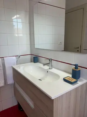 a bathroom with a sink and a mirror at Vatican Green Penthouse in Rome