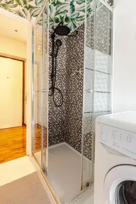 a shower in a bathroom with a washing machine at Casa Cornelia 10 MIN to metro, near Vatican in Rome