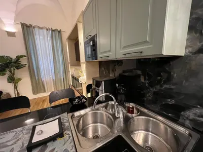 a kitchen with a sink and a counter top at Historical Houses in Rome
