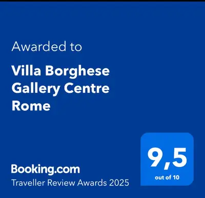 a screenshot of a cell phone with the text awarded to villa bergquist at Villa Borghese Gallery Rooms in Rome