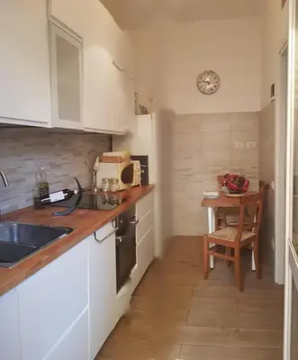 a kitchen with a sink and a table with a chair at AugustoVera19 Tourist Accommodation in Rome