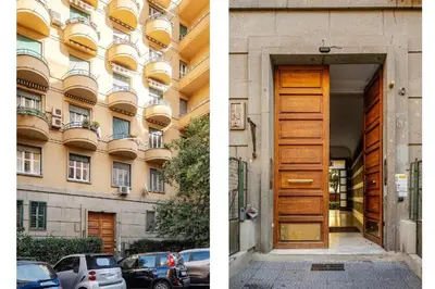 two pictures of a building with a wooden door at Roma centro Vicino al Vaticano - Free WiFi in Rome