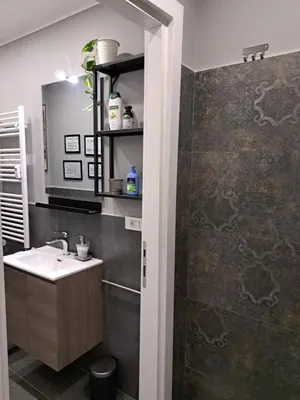 a bathroom with a sink and a shower at Appartamento Prenestina 74 in Rome